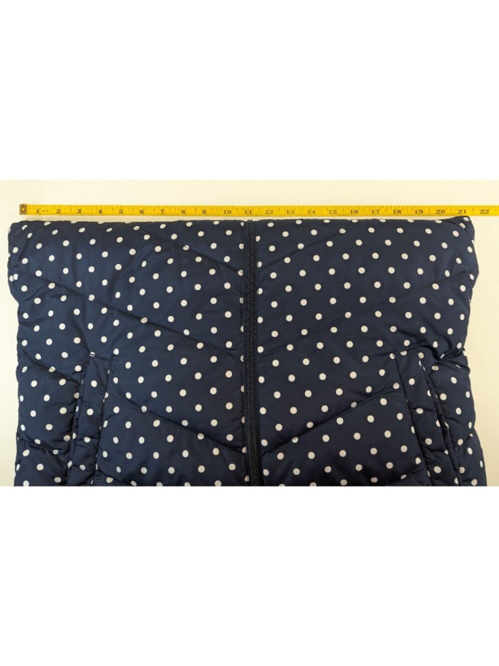 Lands End Womens Medium Puffer Vest Quilted Polka Dot Navy Zipper Front - Picture 4 of 7